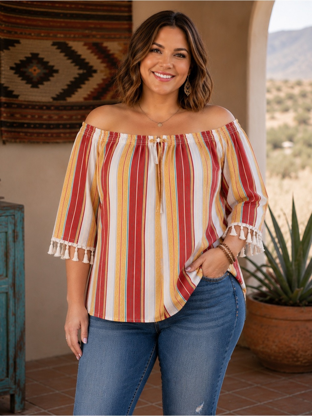 Wrangler Retro Women’s XL Off Shoulder Striped Boho Western
